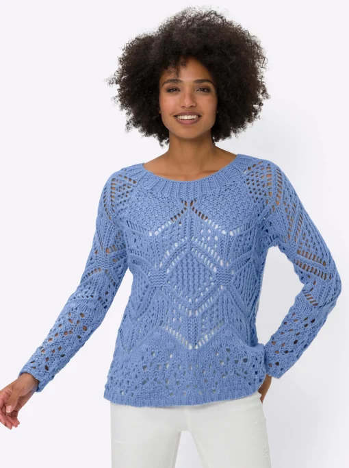 Ajourpullover mit Raglan-Ärmeln