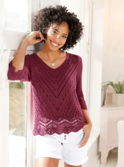 Ajourpullover mit 3/4-Ärmeln