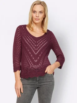 Ajourpullover mit 3/4-Ärmeln