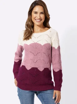 Ajourpullover mit Streifen-Dessin