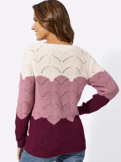Ajourpullover mit Streifen-Dessin