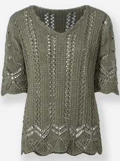 Ajourpullover mit Wellenkante