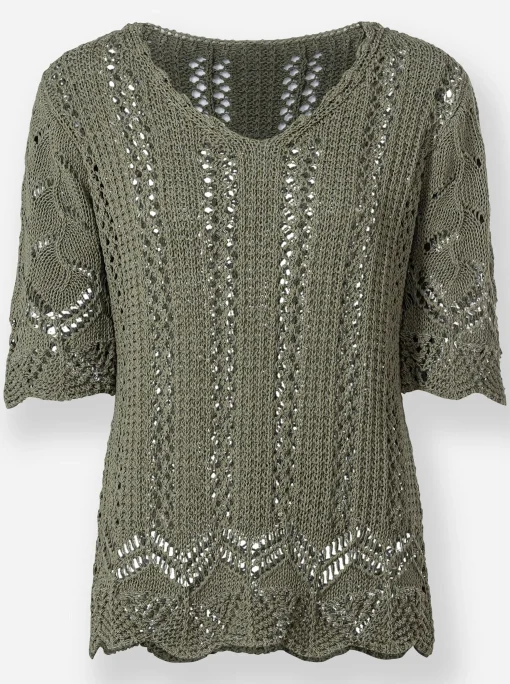 Ajourpullover mit Wellenkante