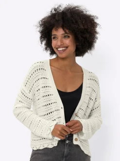 Ajourstrickjacke aus reiner Baumwolle