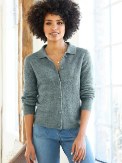Ajourstrickjacke mit Hemdkragen
