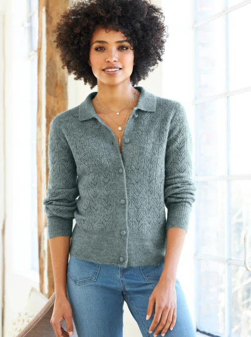 Ajourstrickjacke mit Hemdkragen