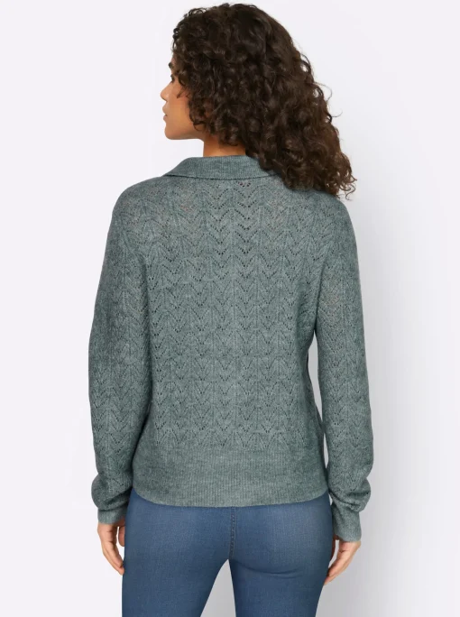 Ajourstrickjacke mit Hemdkragen