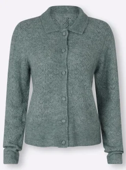 Ajourstrickjacke mit Hemdkragen