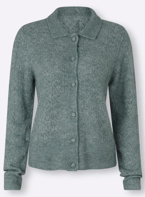 Ajourstrickjacke mit Hemdkragen