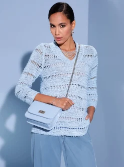 3/4 Arm-Pullover im Strickmuster-Mix