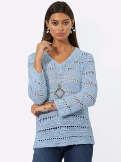 3/4 Arm-Pullover im Strickmuster-Mix
