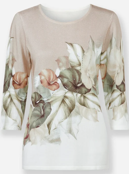 3/4 Arm-Pullover mit Glitzersteinchen