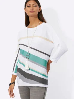 3/4 Arm-Pullover mit grafischem Intarsienmuster