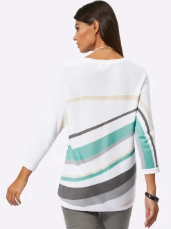 3/4 Arm-Pullover mit grafischem Intarsienmuster