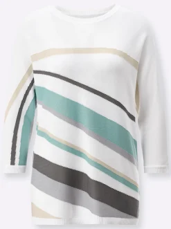 3/4 Arm-Pullover mit grafischem Intarsienmuster
