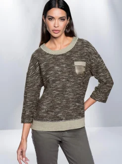3/4 Arm-Pullover mit Kontrast-Blenden