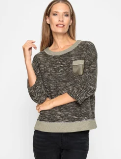 3/4 Arm-Pullover mit Kontrast-Blenden