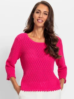 3/4 Arm-Pullover mit Lochmuster