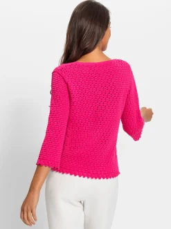 3/4 Arm-Pullover mit Lochmuster