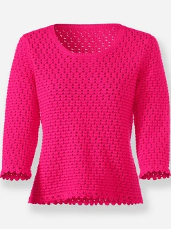 3/4 Arm-Pullover mit Lochmuster