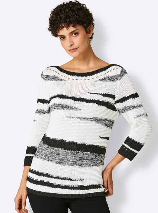 3/4 Arm-Pullover mit platziertem Lochmuster