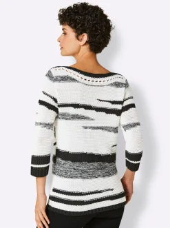 3/4 Arm-Pullover mit platziertem Lochmuster