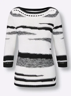 3/4 Arm-Pullover mit platziertem Lochmuster