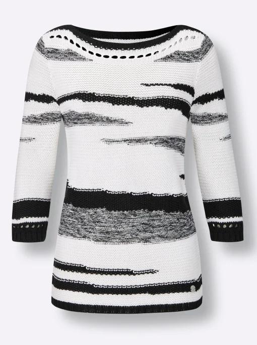 3/4 Arm-Pullover mit platziertem Lochmuster