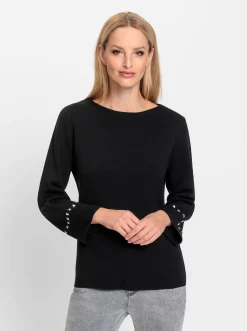 3/4 Arm-Pullover mit Steinchenverzierung