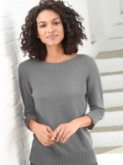 3/4 Arm-Pullover mit Zierriegel am Ärmel