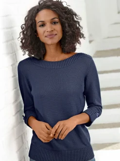 3/4 Arm-Pullover mit Zierriegel am Ärmel