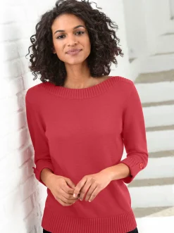 3/4 Arm-Pullover mit Zierriegel am Ärmel