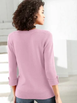 3/4 Arm-Pullover mit Zierriegel am Ärmel