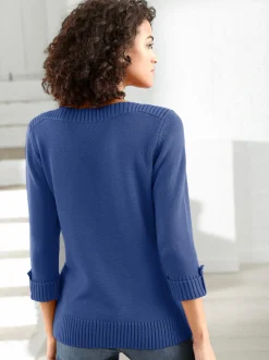 3/4 Arm-Pullover mit Zierriegel am Ärmel