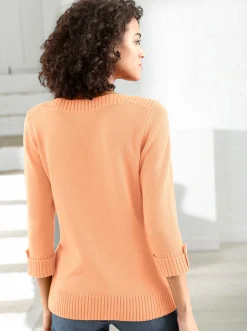 3/4 Arm-Pullover mit Zierriegel am Ärmel