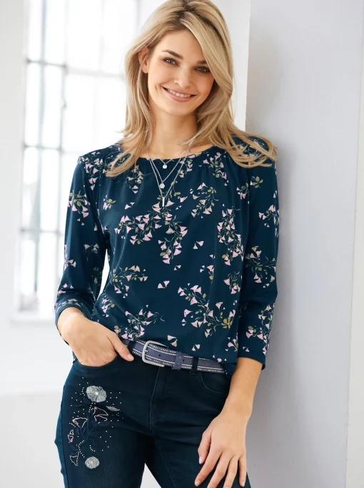 3/4-Arm-Shirt in Viskose-Qualität