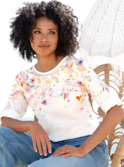 3/4-Arm-Shirt mit Blumen-Print