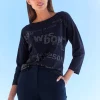 3/4-Arm-Shirt mit Glitzersteinchen-Schriftzug