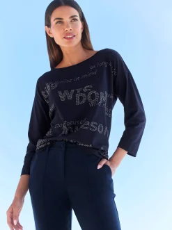 3/4-Arm-Shirt mit Glitzersteinchen-Schriftzug