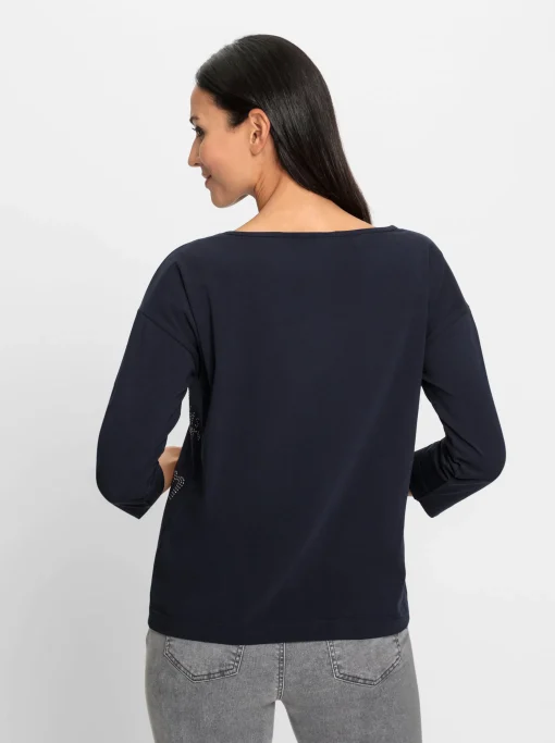 3/4-Arm-Shirt mit Glitzersteinchen-Schriftzug
