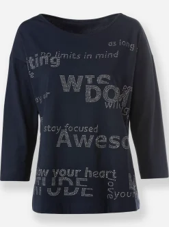 3/4-Arm-Shirt mit Glitzersteinchen-Schriftzug