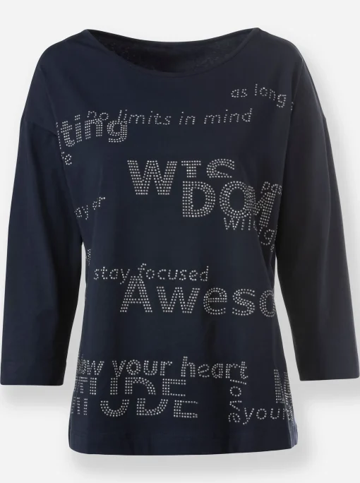 3/4-Arm-Shirt mit Glitzersteinchen-Schriftzug