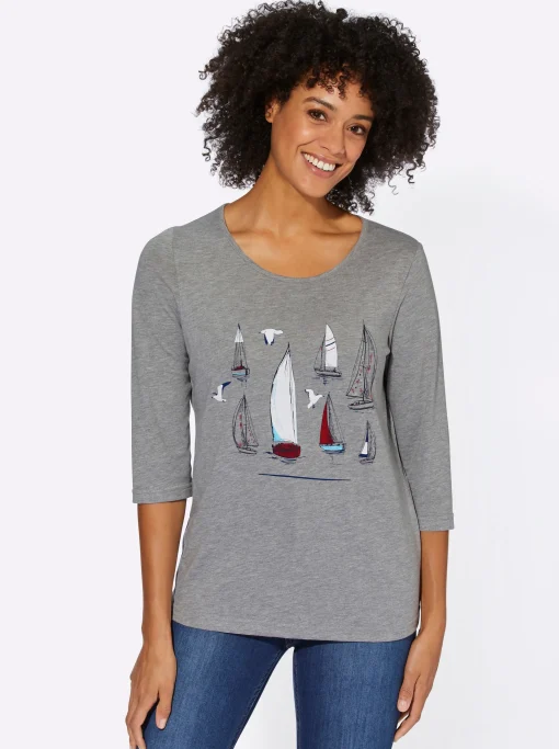 3/4-Arm-Shirt mit Segelboot-Motiv
