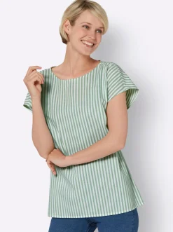 Baumwollbluse mit garngefärbten Streifen