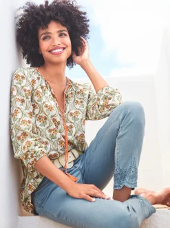 Baumwollbluse mit geflochtenen Bändern