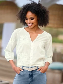 Baumwollbluse mit Lochstickerei