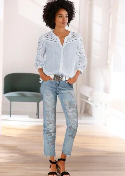 Baumwollbluse mit Lochstickerei