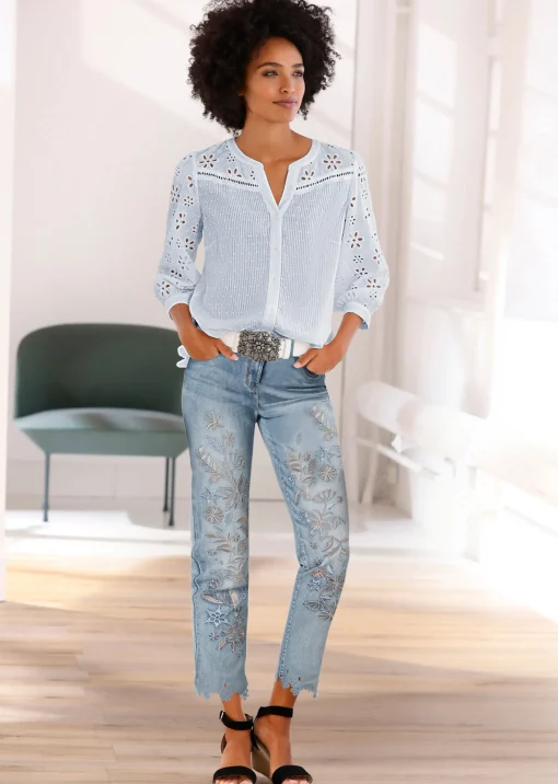 Baumwollbluse mit Lochstickerei