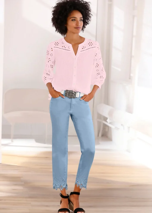 Baumwollbluse mit Lochstickerei