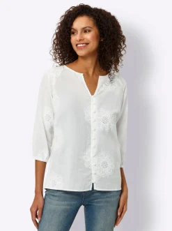 Baumwollbluse mit Lochstickerei